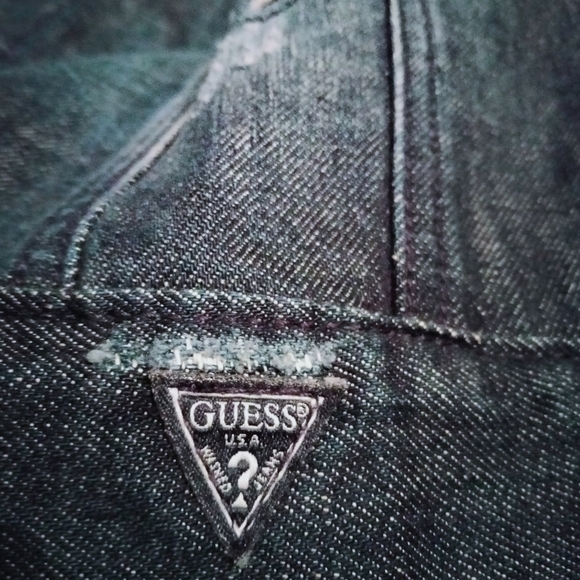 Guess (Size L) Dark Wash Distressed Denim & Hooded Combo Sweater Jacket - Picture 9 of 9